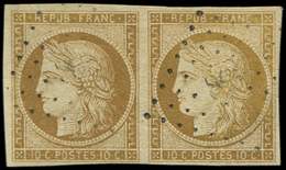EMISSION DE 1849 - 1    10c. Bistre-jaune, PAIRE Oblitérée PC Léger, TTB - 1849-1850 Ceres