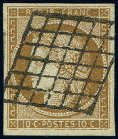 EMISSION DE 1849 - 1a   10c. Bistre-brun, Oblitéré GRILLE, Nuance Soutenue, TTB - 1849-1850 Cérès