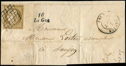 Let EMISSION DE 1849 - 1    10c. Bistre-jaune, Obl. GRILLE S. LSC, Càd T15 SAUJON 7/8/- Et Cursive 16/LE GUA, TB - 1849-1850 Cérès