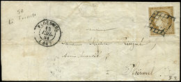 Let EMISSION DE 1849 - 1    10c. Bistre-jaune, Obl. GRILLE S. LAC, Càd T15 PLOERMEL 13/7/51 Et Cursive 54/LA TRINITE, TB - 1849-1850 Ceres