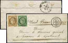 Let EMISSION DE 1849 - 1 Et 2, 10c. Bistre Jaune Et 15c. Vert, Ce Dernier Lég. Touché En Angle, Obl. GRILLE S. LAC, Càd  - 1849-1850 Ceres