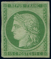 (*) EMISSION DE 1849 - 2    15c. Vert, 2 Petits Points D'aminci En Haut Mais Néanmoins Très Frais Et Plaisant. C - 1849-1850 Ceres