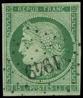 EMISSION DE 1849 - 2    15c. Vert, Obl. PC 1949, Superbe. C - 1849-1850 Cérès