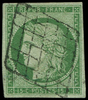 EMISSION DE 1849 - 2    15c. Vert, Obl. GRILLE, TB - 1849-1850 Cérès