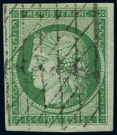 EMISSION DE 1849 - 2    15c. Vert, Oblitéré GRILLE SANS FIN, Belles Marges, TTB/Superbe. C - 1849-1850 Ceres