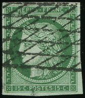 EMISSION DE 1849 - 2c   15c. Vert TRES FONCE, Obl. GRILLE SANS FIN, TB/TTB - 1849-1850 Ceres