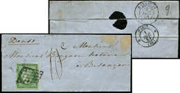 Let EMISSION DE 1849 - 2    15c. Vert, Obl. GRILLE S. LAC De Paris 1/12/51 TAXE 10 à La Plume Et Arr. BESANCON 2/12, RR, - 1849-1850 Cérès