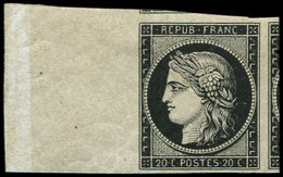 * EMISSION DE 1849 - 3    20c. Noir Sur Jaune, Grand BORD De FEUILLE Et Voisin, Superbe - 1849-1850 Cérès