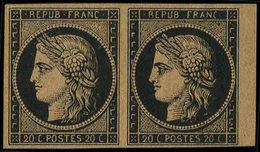 (*) EMISSION DE 1849 - 3g   20c. Noir Sur FAUVE, PAIRE Petit Bdf, TB. S - 1849-1850 Cérès