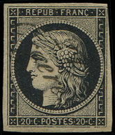 EMISSION DE 1849 - 3    20c. Noir Sur Jaune, Obl. Cursive 27/ORGERES, TB. Br - 1849-1850 Cérès