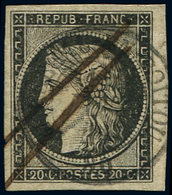 EMISSION DE 1849 - 3    20c. Noir Sur Jaune, Obl. Càd T15 MIREBEAU-EN-POITOU 1 JANV 49 Et Plume, Inf. Pli D'angle, Sinon - 1849-1850 Ceres