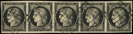 EMISSION DE 1849 - 3    20c. Noir, BANDE De 5 Obl. GRILLE, TTB. Br - 1849-1850 Ceres