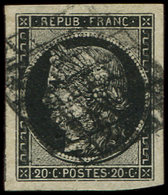 EMISSION DE 1849 - 3a   20c. Noir Sur Blanc, Très Grandes Marges, Obl. Double GRILLE, TTB/Superbe - 1849-1850 Ceres