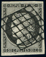 EMISSION DE 1849 - 3a   20c. Noir Sur Blanc, Obl. GRILLE, TB/TTB - 1849-1850 Cérès