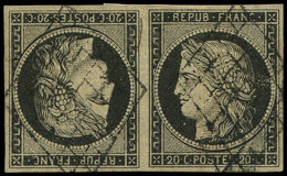 EMISSION DE 1849 - T3d  20c. Noir Sur Jaune, TETE-BECHE Obl. GRILLE, Très Belles Marges Régulières, TTB. Br - 1849-1850 Ceres