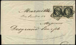 Let EMISSION DE 1849 - 3    20c. Noir Sur Jaune, PAIRE Grandes Marges, Petit Bdf, Obl. GRILLE S. LSC De Mars 1850, Super - 1849-1850 Ceres
