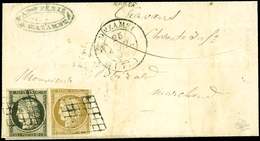 Let EMISSION DE 1849 - 3    20c. Noir Sur Jaune + N°1 10c. Bistre, Filet Mordu, Tous Obl. GRILLE S. LAC, Càd T14 MAZAMET - 1849-1850 Ceres