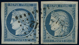 EMISSION DE 1849 - 4    25c. Bleu, 2 Ex. Obl., Grandes Marges, TTB/Superbe - 1849-1850 Ceres