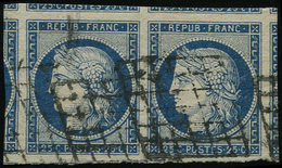 EMISSION DE 1849 - 4    25c. Bleu, PAIRE, Marges énormes, 6 Voisins, Obl. GRILLE, Superbe - 1849-1850 Ceres