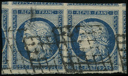 EMISSION DE 1849 - 4    25c. Bleu, PAIRE, Marges énormes, 6 Voisins, Obl. GRILLE, Superbe - 1849-1850 Cérès