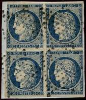 EMISSION DE 1849 - 4    25c. Bleu, BLOC De 4, Filet Mordu En Haut à Gauche, Obl. Etoile Sur Fragt, TB - 1849-1850 Ceres