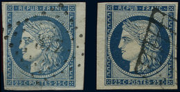 EMISSION DE 1849 - 4/4a, 25c. Bleu Et Bleu Foncé Obl., Ex. Choisis, TTB/Superbe - 1849-1850 Ceres