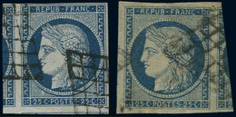 EMISSION DE 1849 - 4    25c. Bleu, 2 Nuances Avec Voisins, Obl. GRILLE, TTB - 1849-1850 Ceres