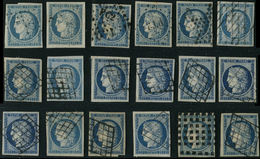 EMISSION DE 1849 - 4    25c. Bleu, 18 Ex. Obl., Nuances, Obl. Dont Un Ex. Gros Points, Qqs Ex. TTB - 1849-1850 Ceres