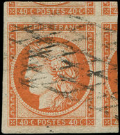 EMISSION DE 1849 - 5    40c. Orange, 3 Grands Voisins, Obl. GRILLE SANS FIN, Pièce Exceptionnelle, Superbe. C Et Br - 1849-1850 Ceres