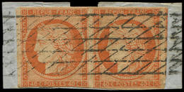 EMISSION DE 1849 - 5    40c. Orange, PAIRE (t. De G. Filet Effl.), Obl. GRILLE SANS FIN S. Fragt, TB - 1849-1850 Ceres