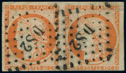 EMISSION DE 1849 - 5e   40c. Orange, PAIRE, Un Ex. 4 RETOUCHE, Obl. DS2, Défx, B/TB - 1849-1850 Ceres