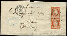 Let EMISSION DE 1849 - 5    40c. Orange, Nuance Rouge-orange Foncé, PAIRE Obl. PC 2650 S. LAC, Càd T15 RENNES 18/8/54, T - 1849-1850 Cérès