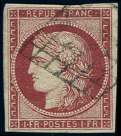 EMISSION DE 1849 - 6     1f. Carmin, Obl. GRILLE, Frappe Légère, Frais, TB/TTB - 1849-1850 Ceres