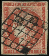 EMISSION DE 1849 - 7a    1f. Vermillon VIF, Obl. GRILLE, Petite Fente Marge Sup. Mais Très Plaisant D'aspect - 1849-1850 Ceres