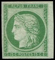 (*) EMISSION DE 1849 - R2e  15c. Vert Vif Clair, REIMPRESSION, Petit Bdf, TB - 1849-1850 Ceres