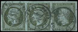 EMPIRE NON DENTELE - 11    1c. Olive, BANDE De 3 Obl. PARIS 4/7/61, TB - 1853-1860 Napoleon III