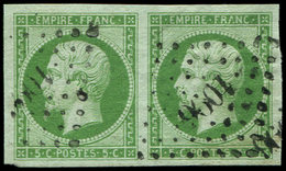 EMPIRE NON DENTELE - 12    5c. Vert, PAIRE Obl. PC 1096, Grandes Marges, TB/TTB - 1853-1860 Napoleon III