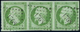 EMPIRE NON DENTELE - 12    5c. Vert, BANDE De 3 Obl. PC 1768, Filet De Voisin à Gauche, TTB/Superbe - 1853-1860 Napoleon III