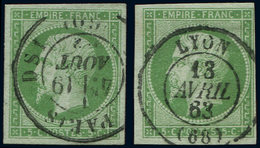 EMPIRE NON DENTELE - 12    5c. Vert, 2 Ex. Obl. Càd T15 Et T17, Frappes Superbes - 1853-1860 Napoleon III