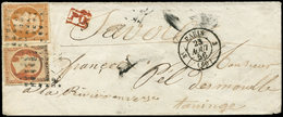 Let EMPIRE NON DENTELE - 13A Et 16 Obl. Gros Points S. LSC, Càd Paris 23/8/56, Arr. TANINGE Le 26/8/56, TB - 1853-1860 Napoleon III