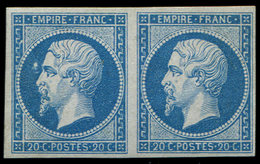 * EMPIRE NON DENTELE - 14B  20c. Bleu, T II, PAIRE Avec Variété BOULE BLANCHE DEVANT LES YEUX Sur Un T., Très Frais, Inf - 1853-1860 Napoleon III