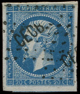 EMPIRE NON DENTELE - 14A  20c. Bleu, T I, Obl. Losange CECB (Corps Expéditionnaire De Chine, Bureau B), TB - 1853-1860 Napoleone III