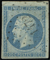EMPIRE NON DENTELE - 14Am 20c. Bleu Laiteux Sur Vert, T I, Obl. PC 1172, TB. C - 1853-1860 Napoleon III