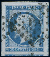 EMPIRE NON DENTELE - 14B  20c. Bleu, T II, Marges énormes, 7 Amorces De Voisins, Superbe - 1853-1860 Napoléon III