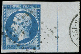 EMPIRE NON DENTELE - L14Ai 20c. Bleu, T I, FILET D'ENCADREMENT, Grand Bdf, Obl., TTB - 1853-1860 Napoleon III