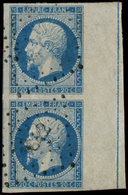 EMPIRE NON DENTELE - L14Ai 20c. Bleu, PAIRE Bdf Avec FILET D'ENCADREMENT, Obl. PC Léger, TTB - 1853-1860 Napoleone III