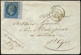 Let EMPIRE NON DENTELE - 14Ae 20c. Bleu Sur LILAS, Bord De Feuille, Obl. PC 3710 S. Env., Càd ALGER 22/5/58, TB - 1853-1860 Napoleon III