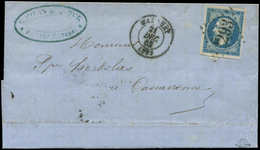 Let EMPIRE NON DENTELE - 14B  20c. Bleu, T II, Obl. GC 2293 S. LAC, Càd T15 MAZAMET 21/12/62, GC PRECOCE, TTB - 1853-1860 Napoleon III