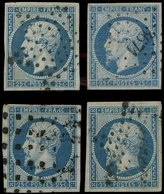 EMPIRE NON DENTELE - 15   25c. Bleu, 4 Ex. Obl. PC, Etoile (2) Et Gros Points, TB - 1853-1860 Napoleon III