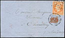 Let EMPIRE NON DENTELE - 16   40c. Jaune Orange, Obl. Roulette De POINTS 3401 S. LSC, Càd Paris 1/2/60, Arr. CHAMBERY Ca - 1853-1860 Napoleon III